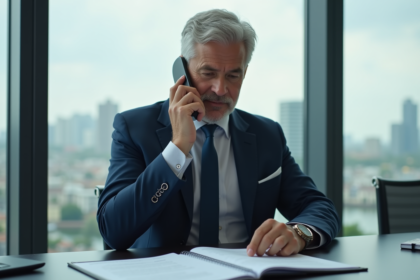 Agent d'assurance en costume dans un bureau urbain