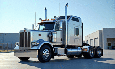 Camion utilitaire de 33 tonnes en depot propre sous soleil