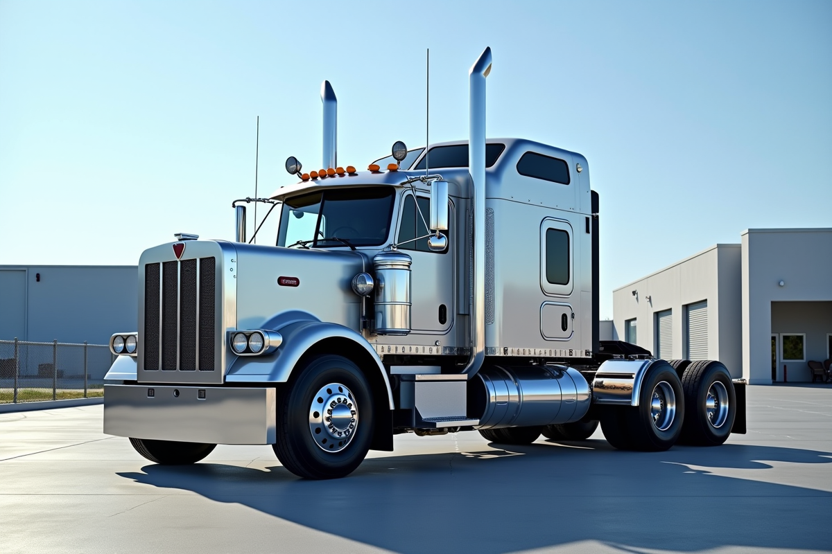 Camion utilitaire de 33 tonnes en depot propre sous soleil