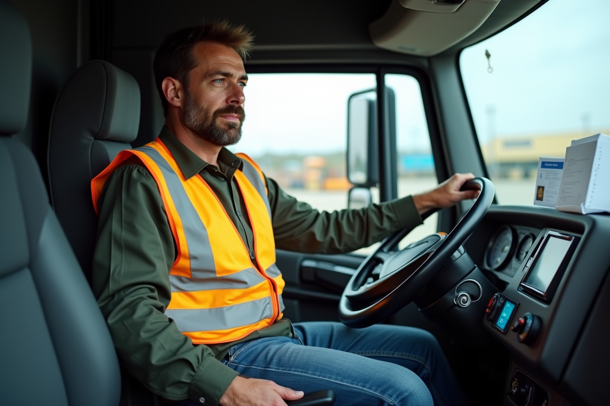 Conducteur de camion dans la cabine moderne du camion