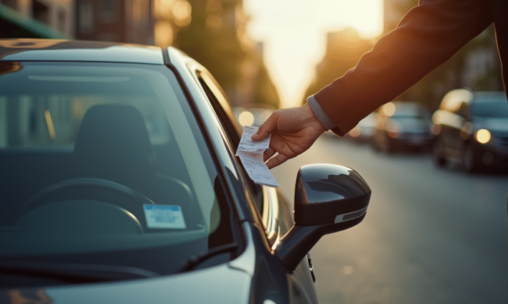 Personne vérifiant un ticket de stationnement sur la voiture