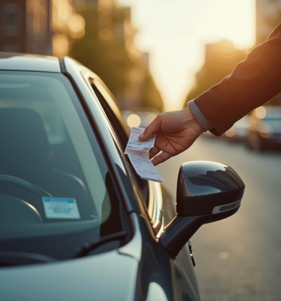 Personne vérifiant un ticket de stationnement sur la voiture