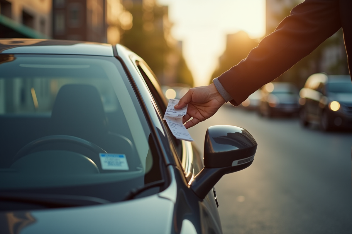 Personne vérifiant un ticket de stationnement sur la voiture