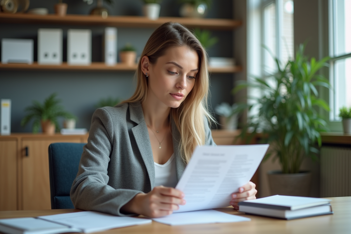 Femme d affaires examinant des documents de location de voiture