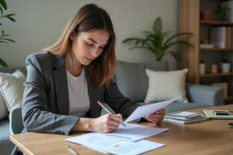 Jeune femme remplissant un formulaire de changement d'adresse voiture