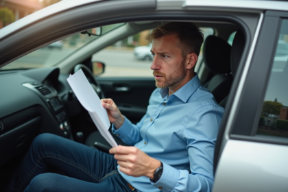 Homme inquiet dans sa voiture en ville