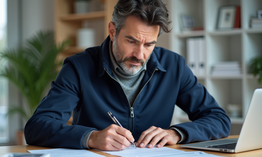 Homme d'âge moyen remplissant des documents administratifs