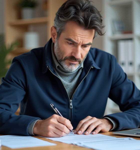 Homme d'âge moyen remplissant des documents administratifs