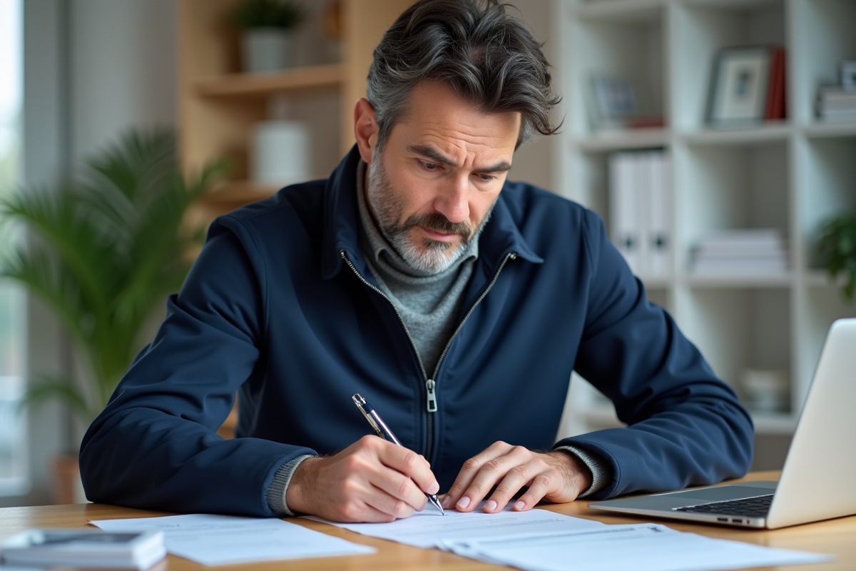 Homme d'âge moyen remplissant des documents administratifs