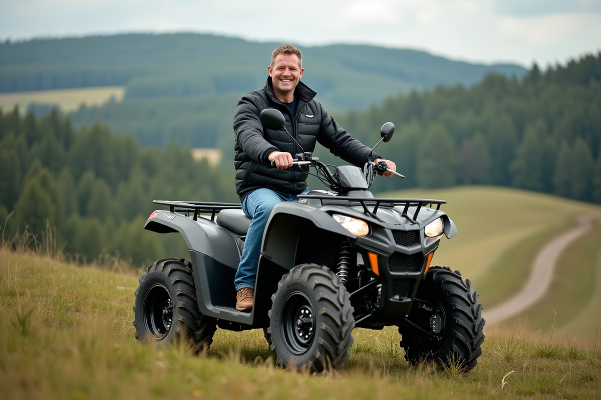 Homme d'âge moyen sur un quad dans la nature