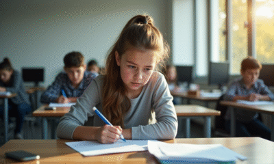 Jeune personne nerveuse passant le test theorique de conduite