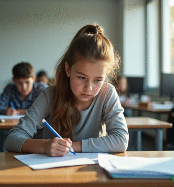Jeune personne nerveuse passant le test theorique de conduite