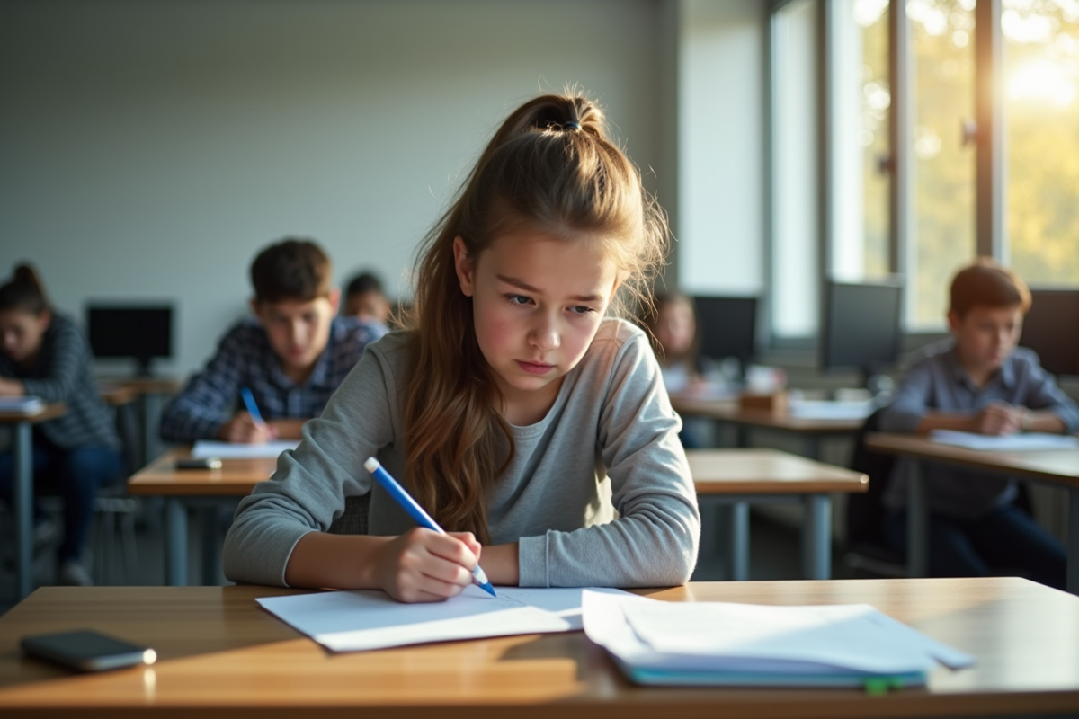 Jeune personne nerveuse passant le test theorique de conduite