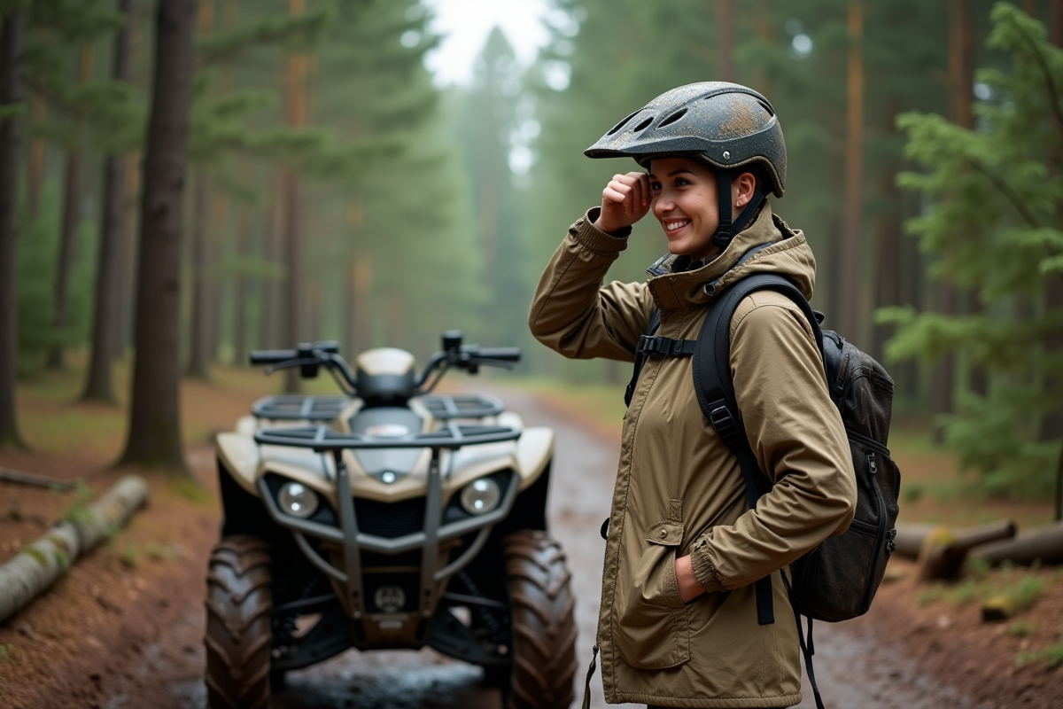 Jeune femme avec casque près d