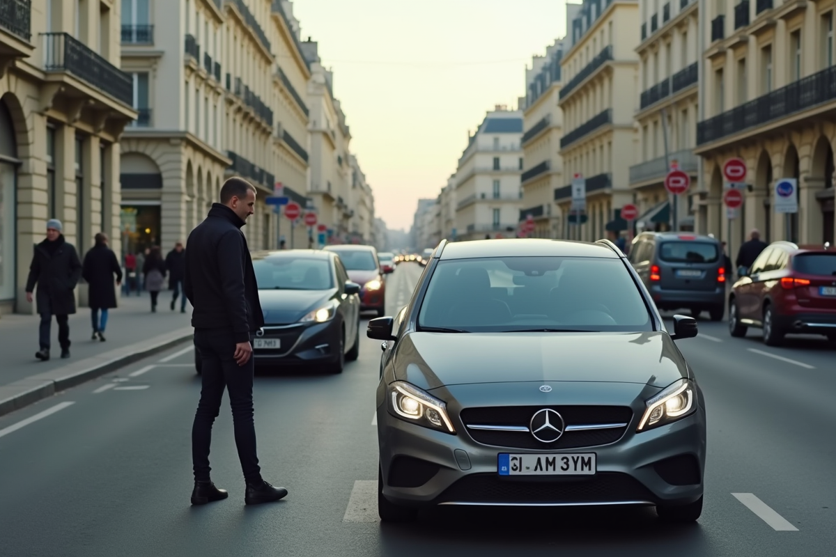 Moniteur de conduite evaluant une stationnement parallel a Paris