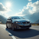 Peugeot 308 GTI automatique en mouvement sur une route de montagne