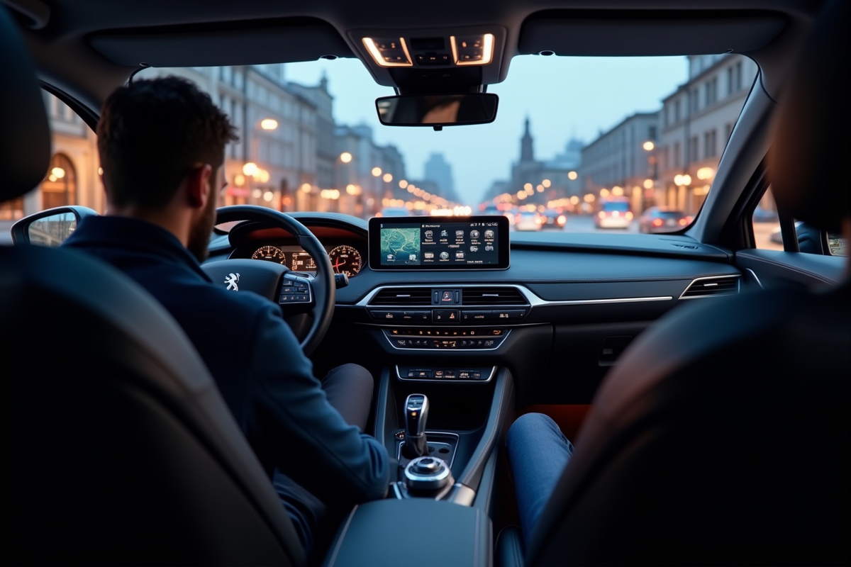 Personne dans une Peugeot 508 SW avec écran tactile lumineux