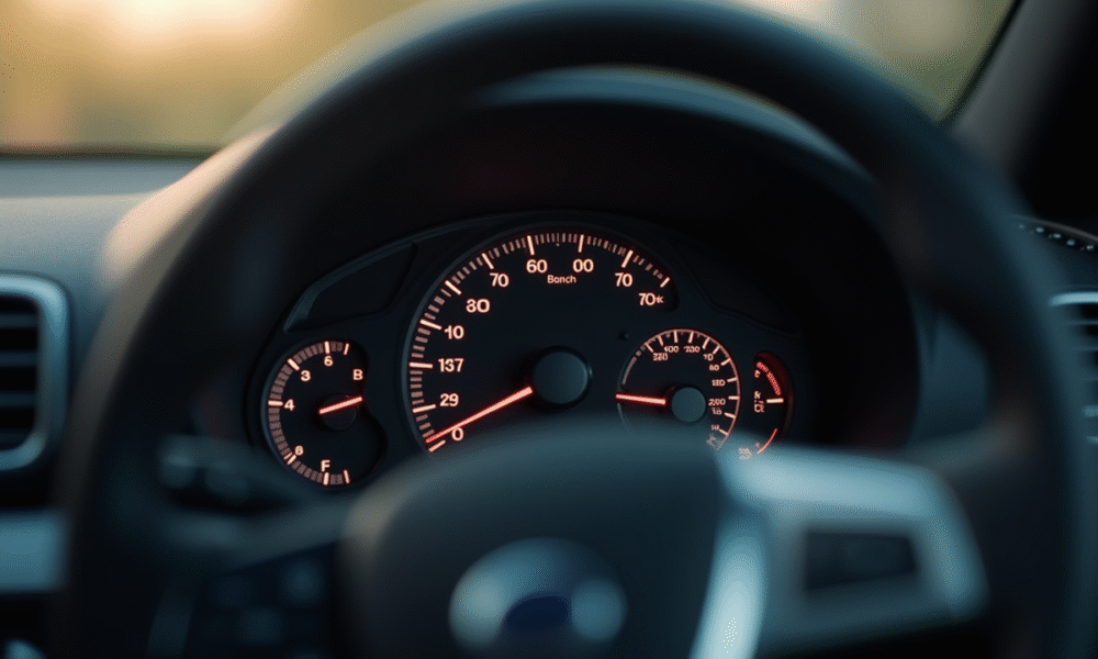 Tableau de bord voiture avec vitesse en miles et km